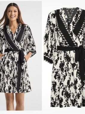 CAbi Black & White X Factor Wrap Mini Dress-size L